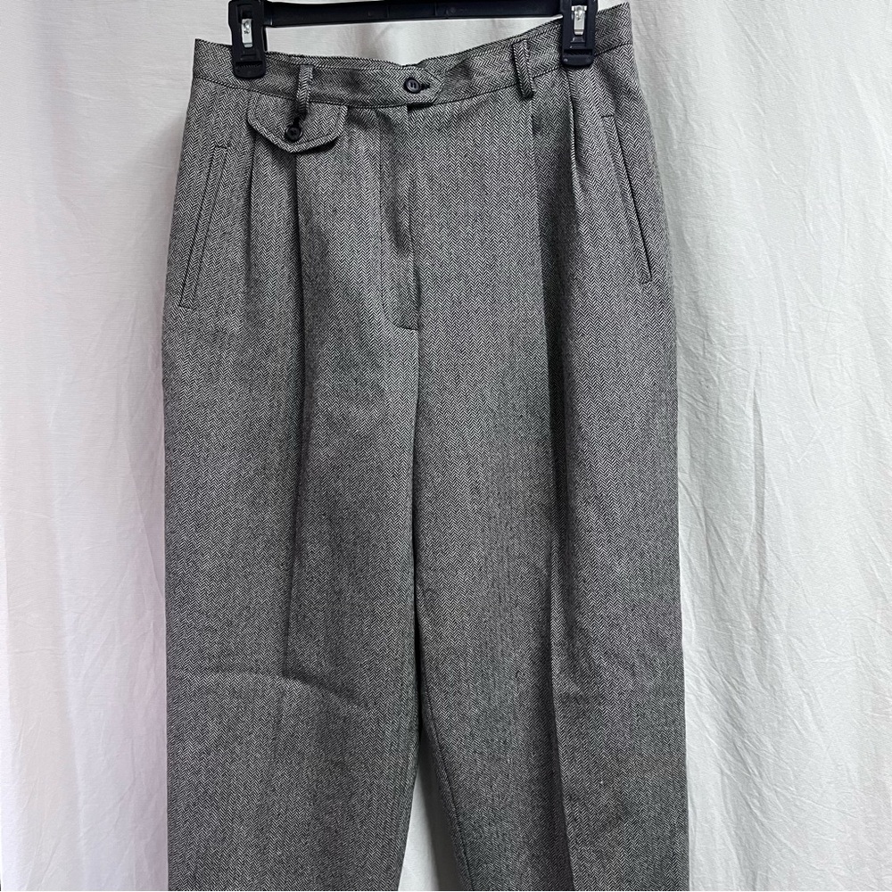 LAUREN Ralph Lauren Worsted Wool Pleated Dress Pants, Grey, Size 12 Petite